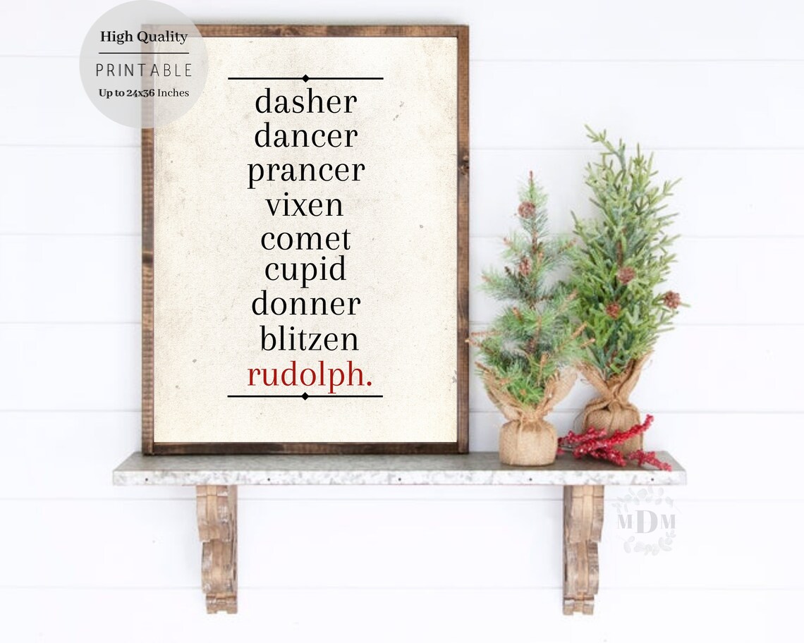 Reindeer Name Christmas Farmhouse Wall Art Print - Image 4