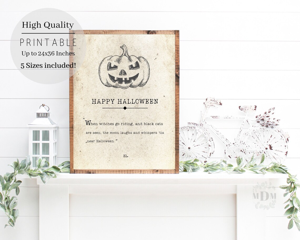 Happy Halloween Book Page Print, Antique Witch Cats - Image 2