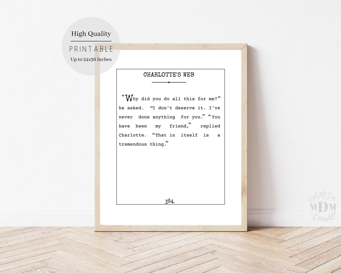 Charlottes Web Book Quote Typewriter Print Nursery Friendship Wall Art - Image 4