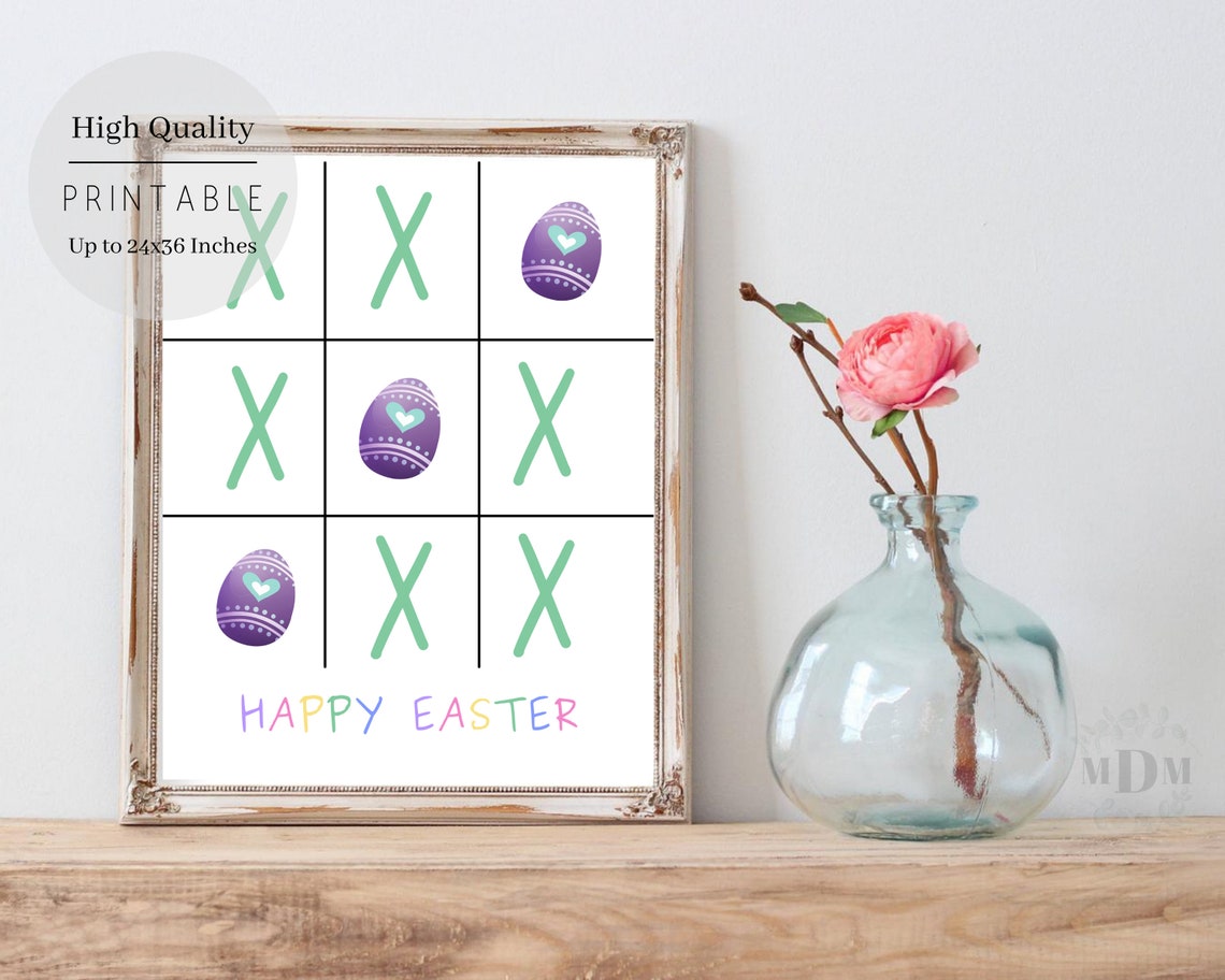 Happy Easter Tic Tac Toe Purple Eggs Game Colorful Framed Wall Poster - Image 4