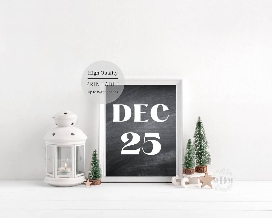 Dec 25 Christmas Chalkboard Sign Farmhouse Holiday Wall Art Poster - Image 2