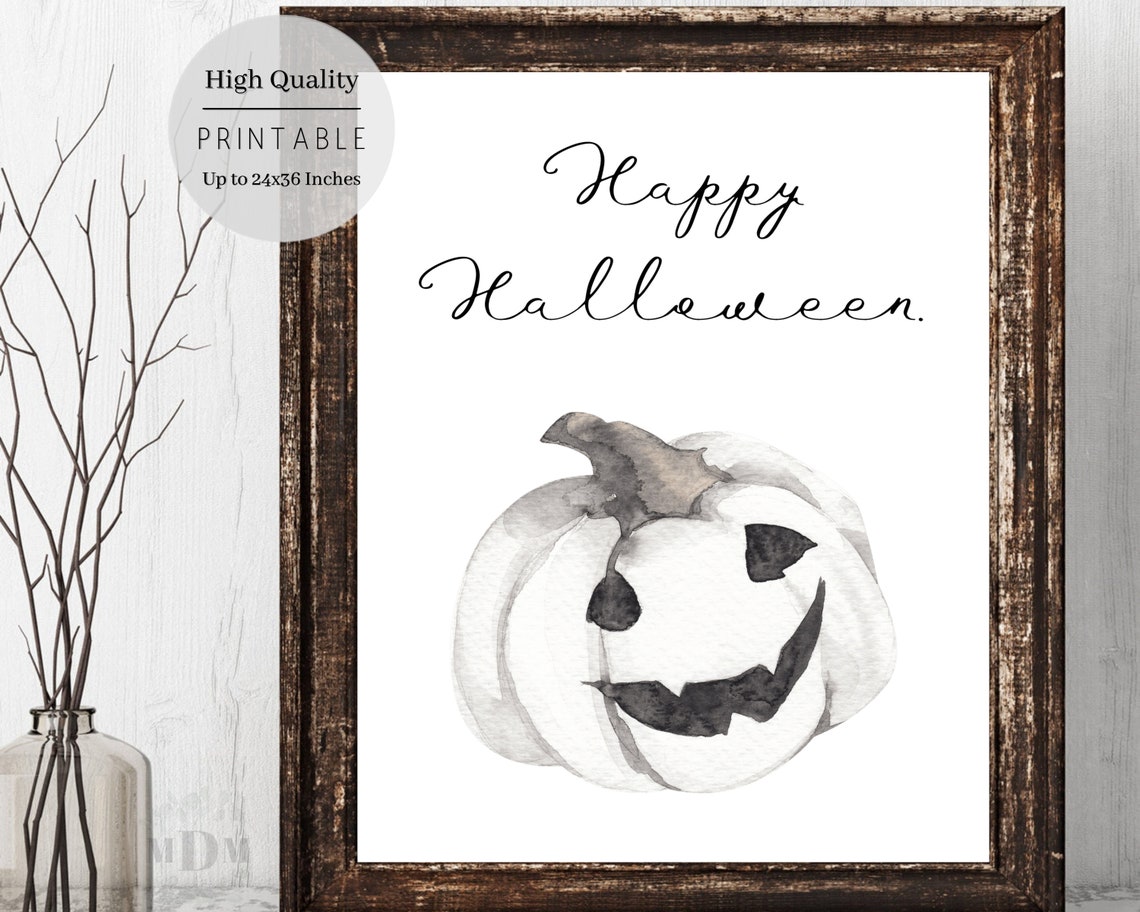 Happy Halloween Script Watercolor Jack O Lantern Pumpkin Poster - Image 5