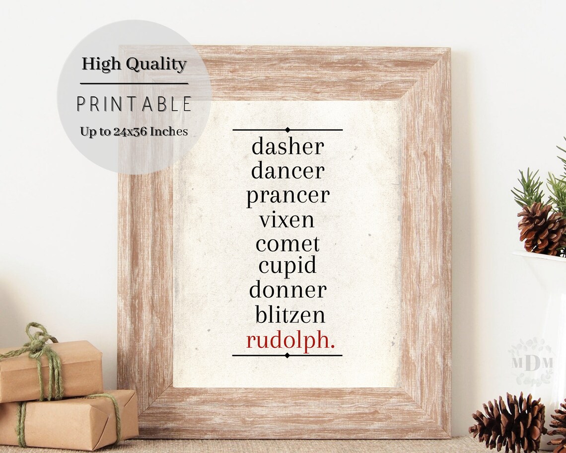 Reindeer Name Christmas Farmhouse Wall Art Print - Image 5