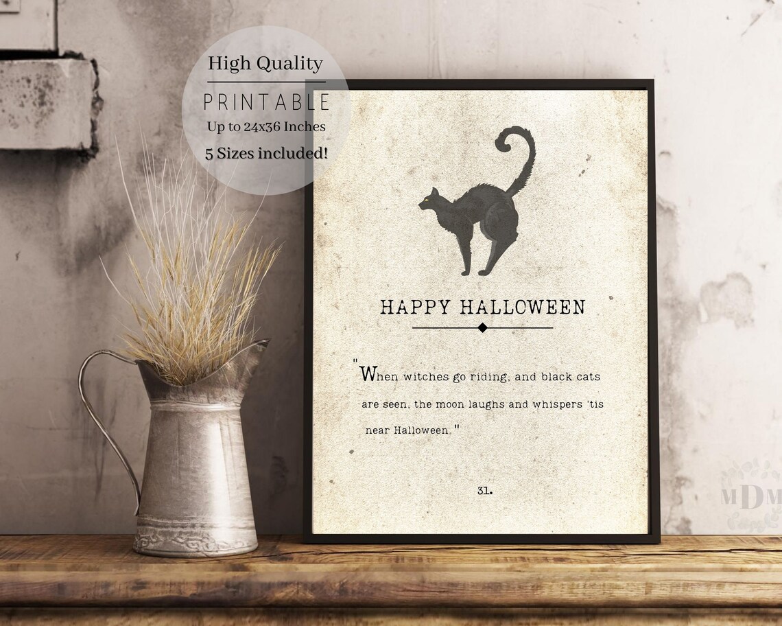 Happy Halloween Book Page Art Print, Antique Style