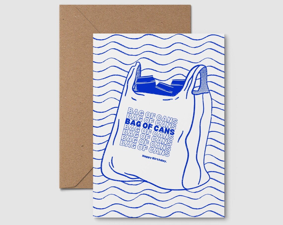 Bag of Cans Happy Birthday Funny Blue Beer Lager Card Poster Gift