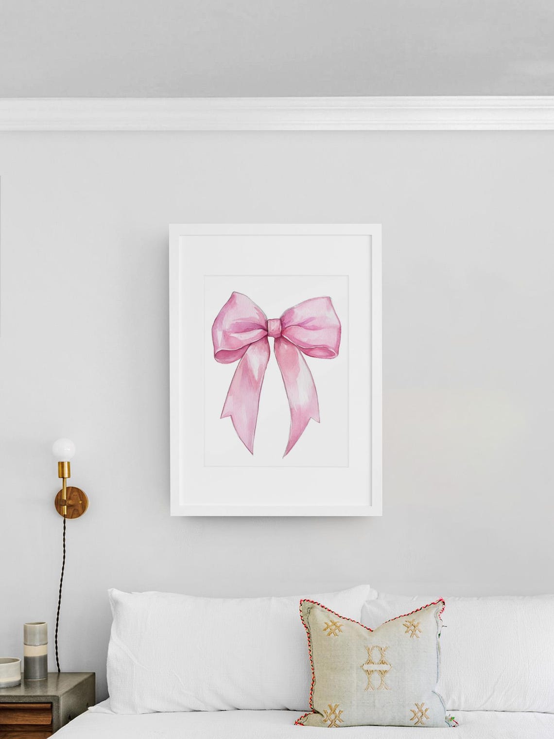 Pink Satin Ribbon Bow On White Coquette Nursery Decor Poster - Image 3