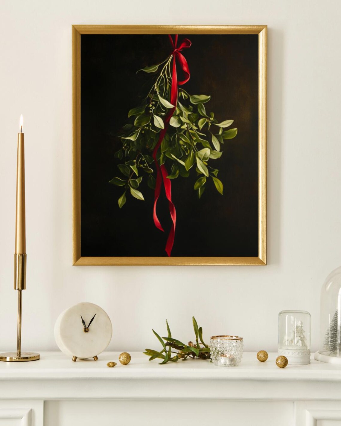 Vintage Christmas Wall Art Mistletoe With Christmas Ribbon Farmhouse Vintage Print Vintage Christmas Print Holiday Art Print - Image 3