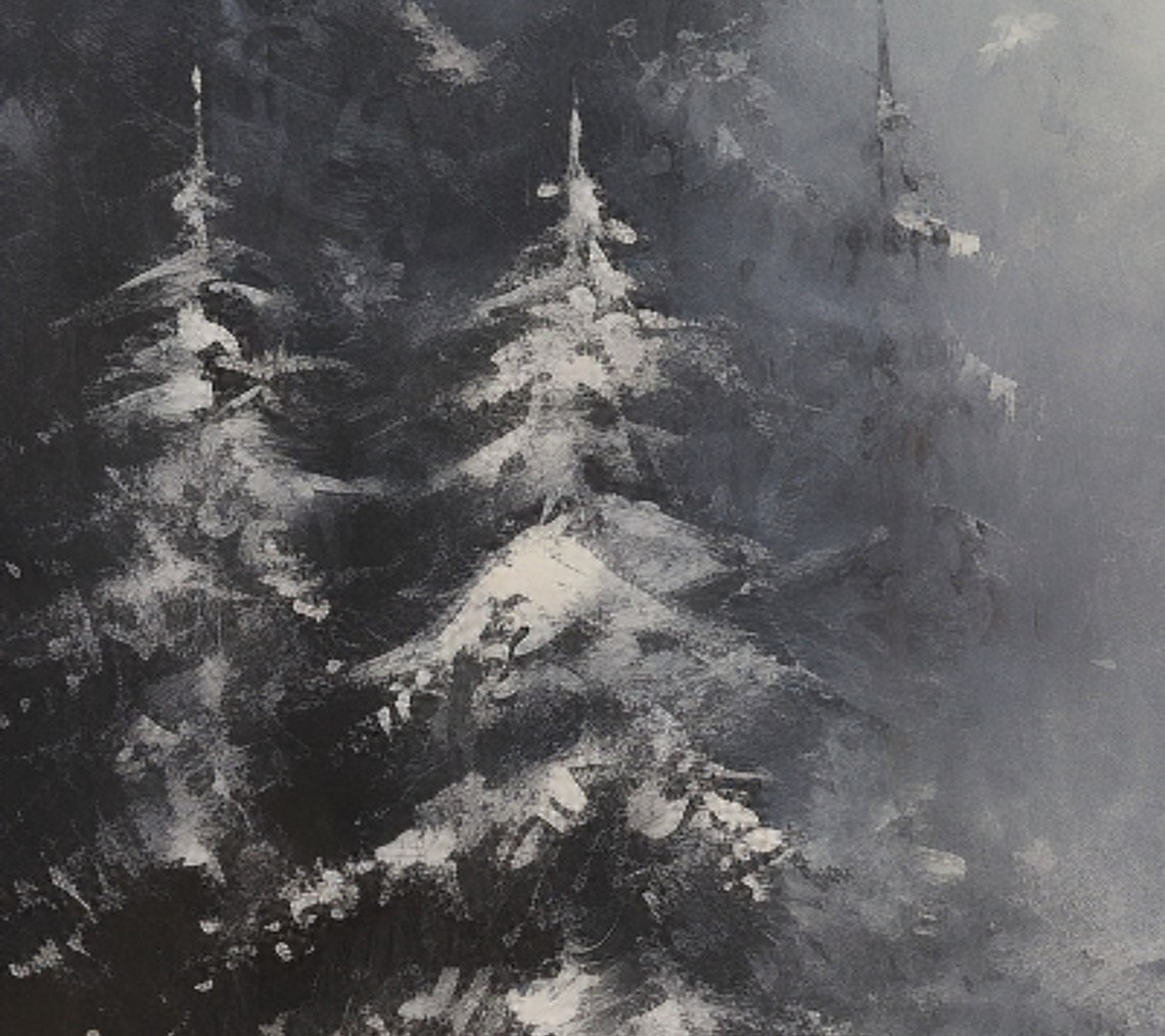 Oil Painting Of Winterforest Impressionistic Vintage Painting Vintage Print Winter Art Holiday Decor Moody Holiday Art - Image 3