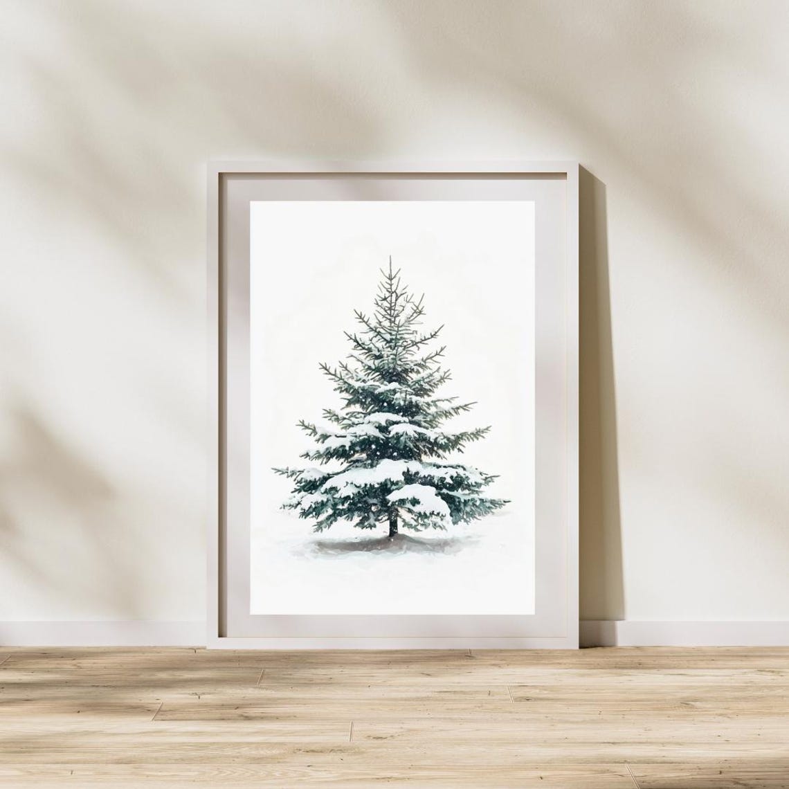 Snow Covered Pine Tree Minimalist Winter Botanical Art Poster - Image 2