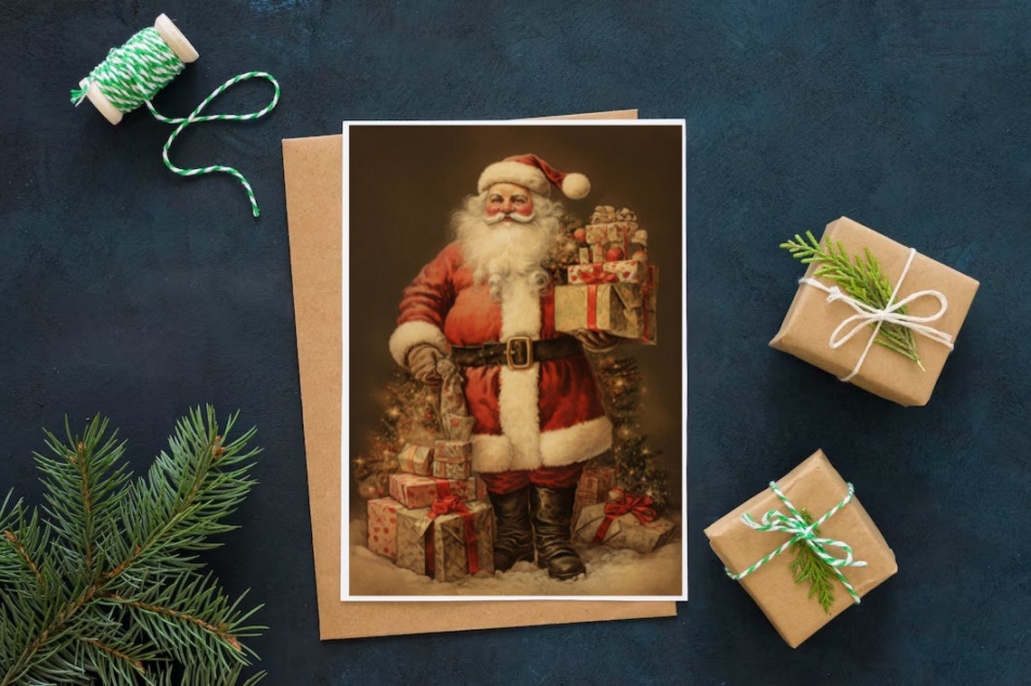 Vintage Christmas Print Vintage Santa Claus Print Christmas Print Santa Claus With Presents Vintage Holiday Print Farmhouse Christmas - Image 3