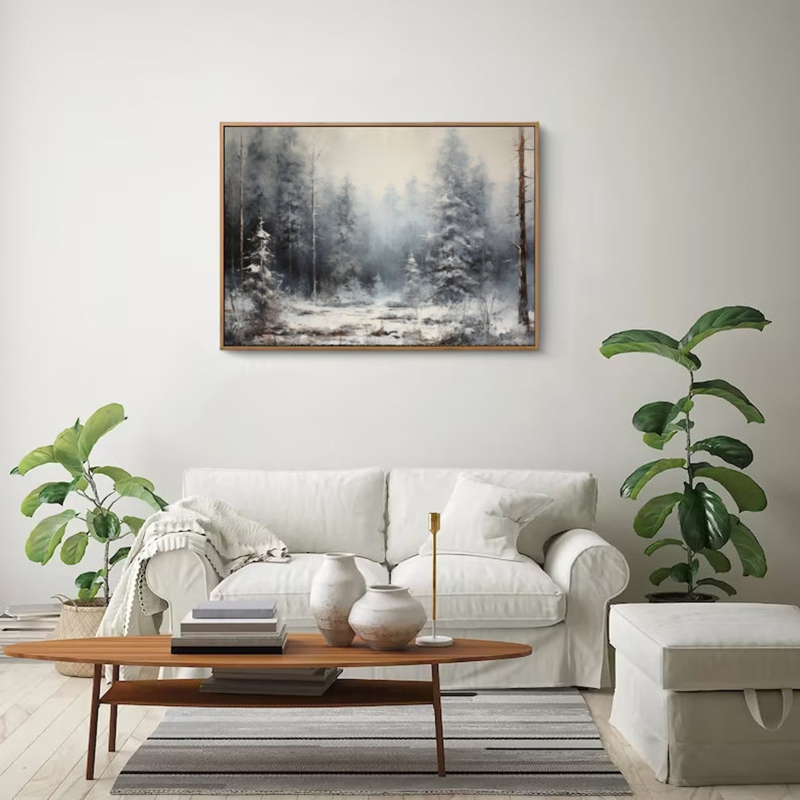 Snowy Forest Clearing Soft Winter Light Landscape Painting Poster - Image 2