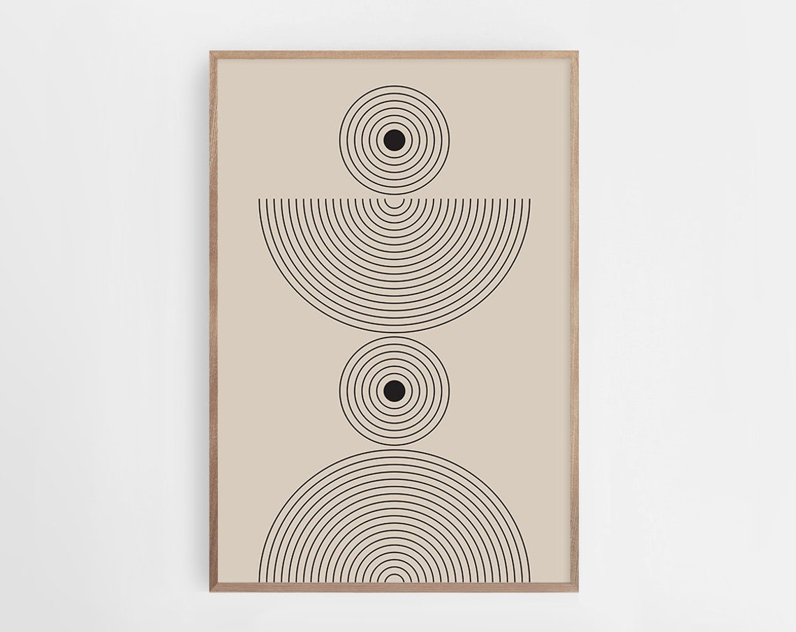 Modern Beige Black Concentric Circles Arches Minimalist Art Poster