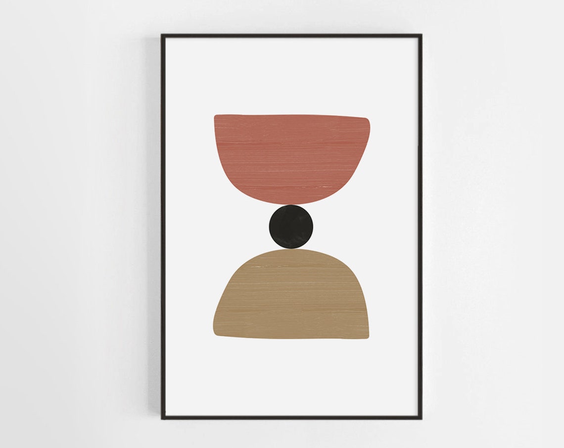 Terracotta Geometric Totem Shapes Black Dot Mid Century Modern Poster