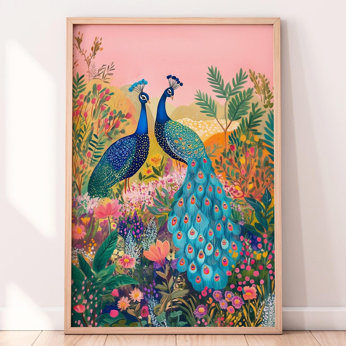 Garden Peacock Illustration, Indian Floral Art Print - Image 3