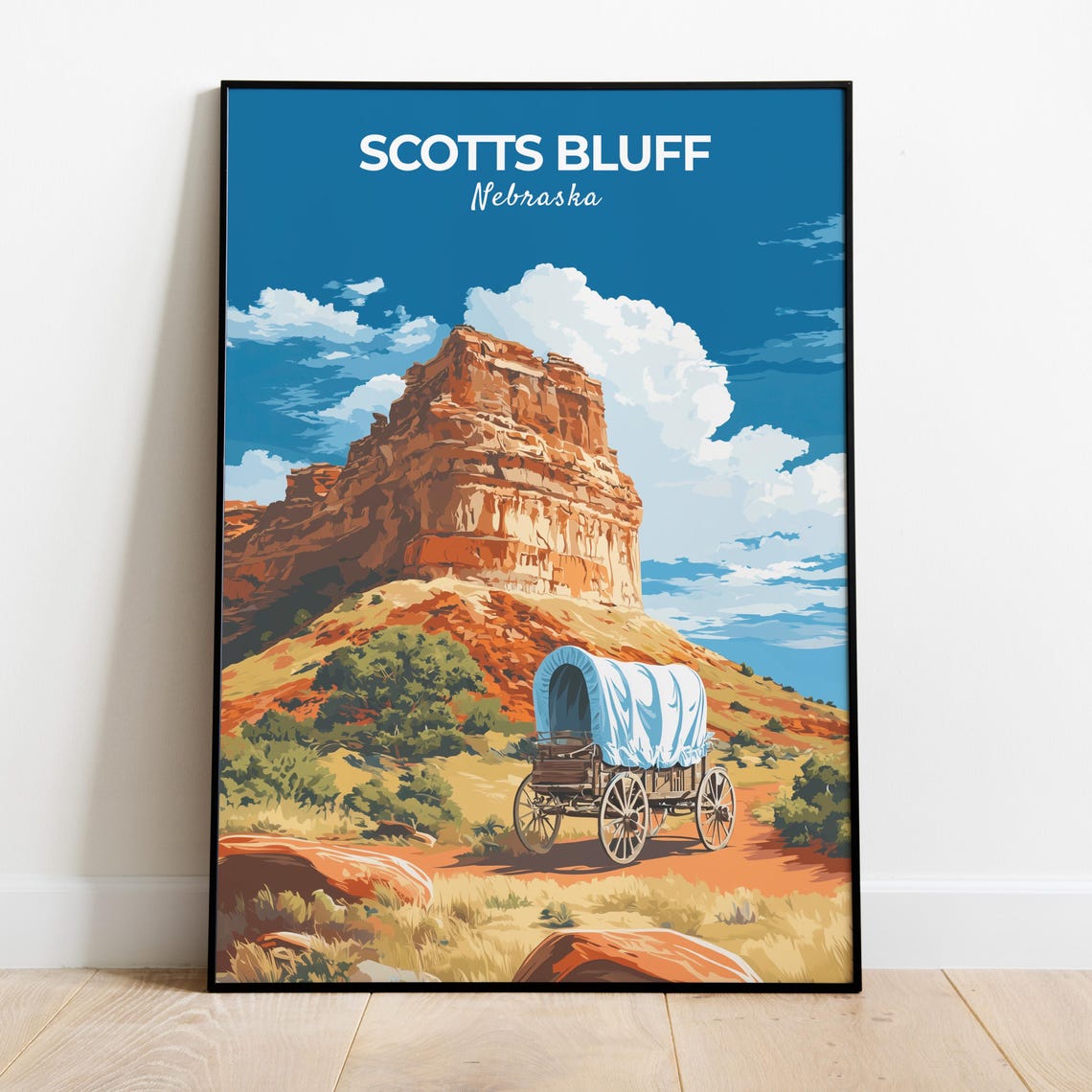 Scotts Bluff Nebraska Covered Wagon Pioneer Trail Monument Poster