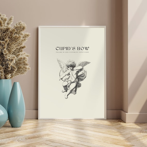 Cupids Bow Vintage Engraving Romantic Love Cherub Drawing Poster