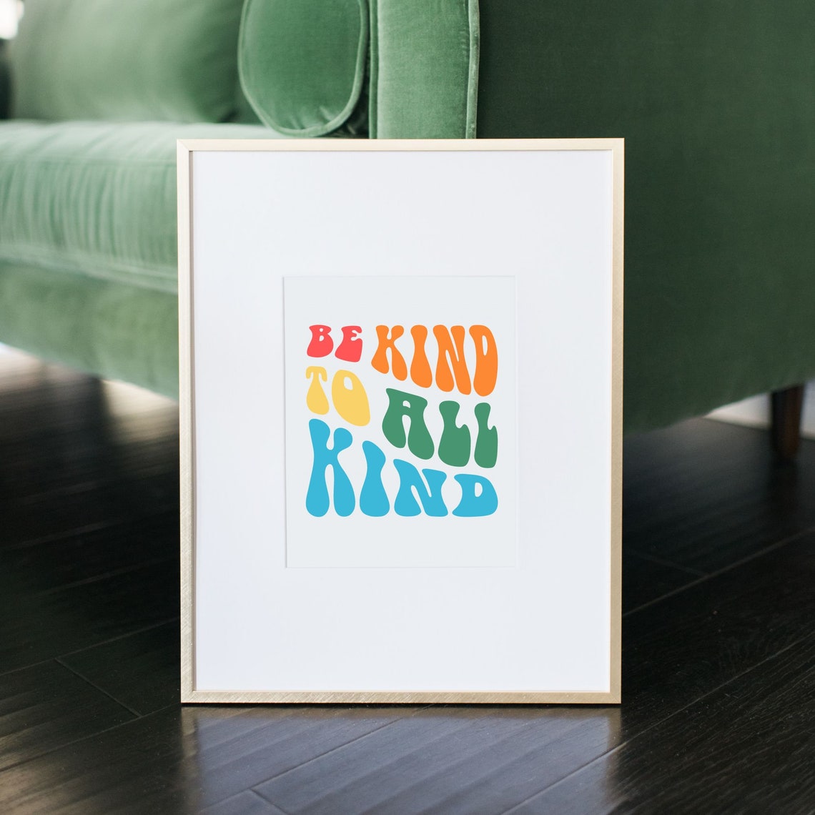 Be Kind to All Kind Groovy Rainbow Retro Typography Art Poster - Image 3