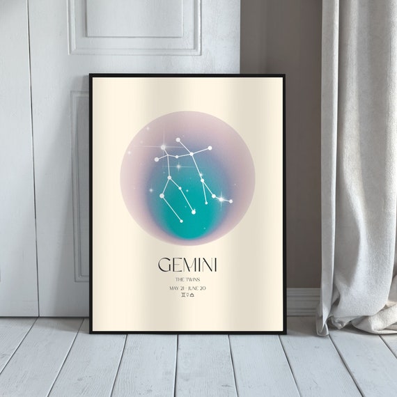 Gemini Art Print Horoscope Zodiac Art Astrology Art Star Sign Horoscope Art Gemini Poster Gemini Gift