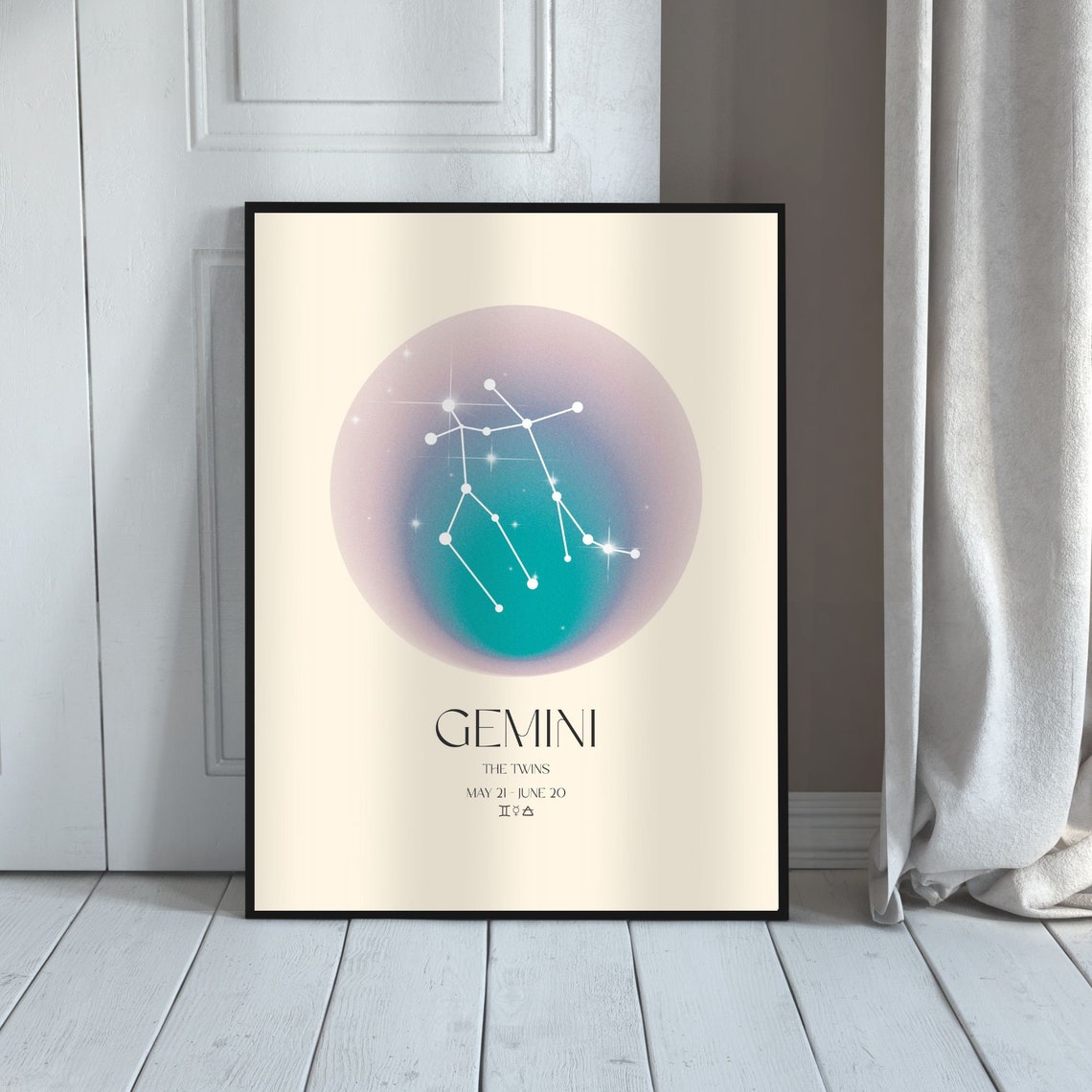 Gemini Constellation Teal Aura Zodiac Twins Star Sign Poster Art