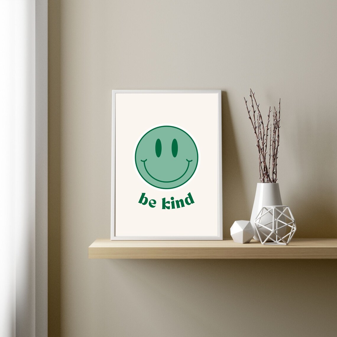 Be Kind Happy Green Smiley Face Retro Positivity Quote Art Print - Image 3
