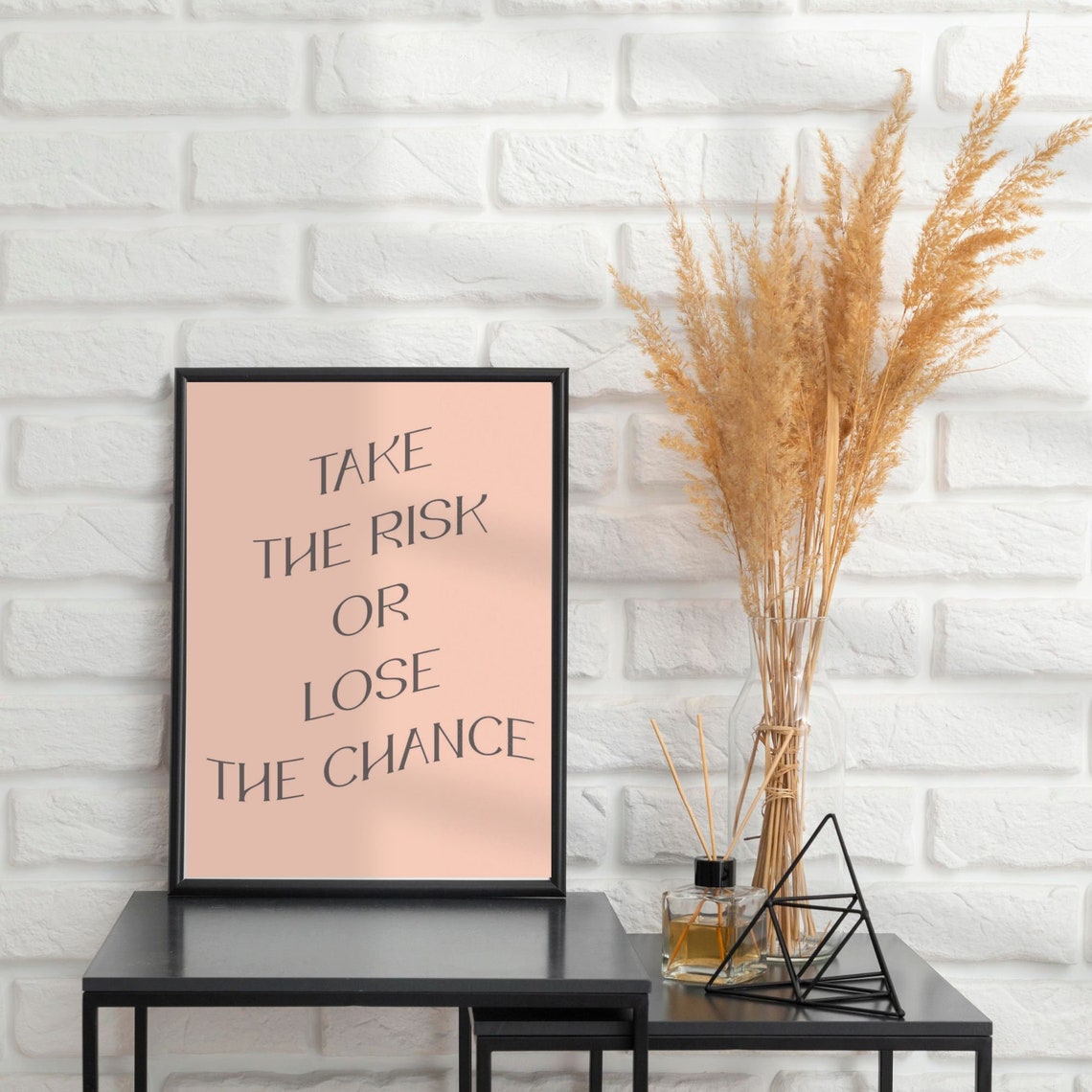 Take The Risk Or Lose The Chance Motivational Quote Poster Peach Serif - Image 3
