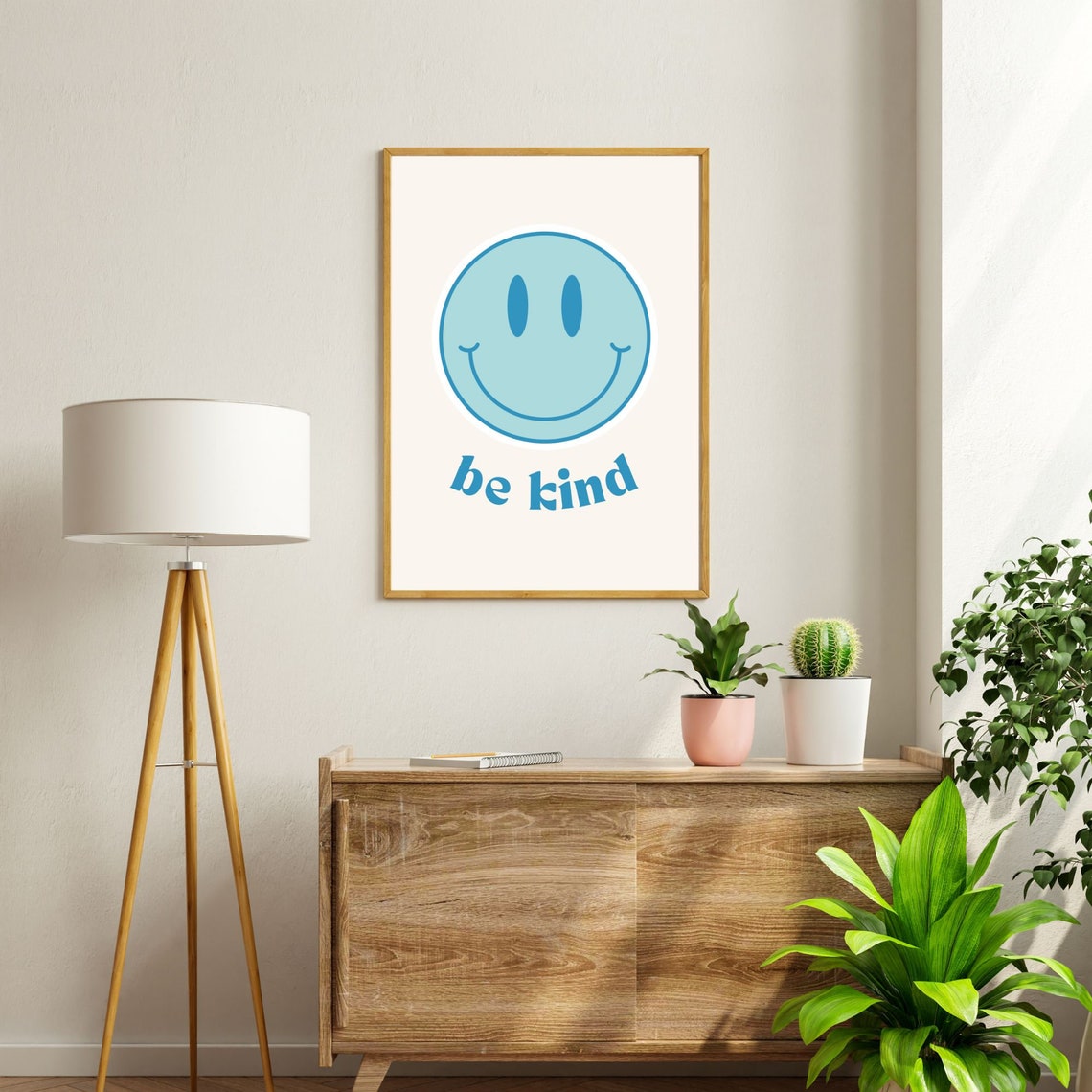 Be Kind Blue Smiley Face Retro Motivational Quote Art Poster - Image 2