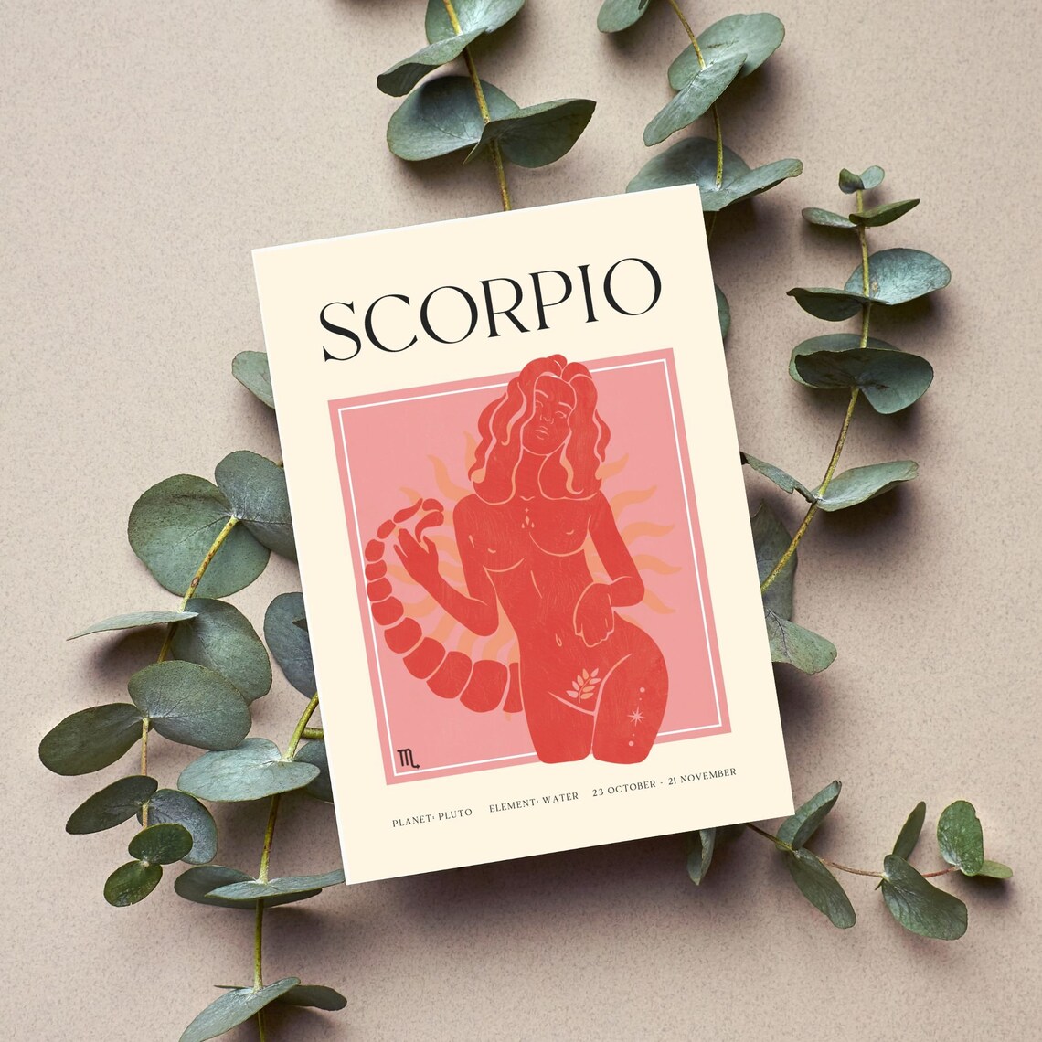 Scorpio Zodiac Sign Crimson Silhouette Woman Astrology Poster - Image 2