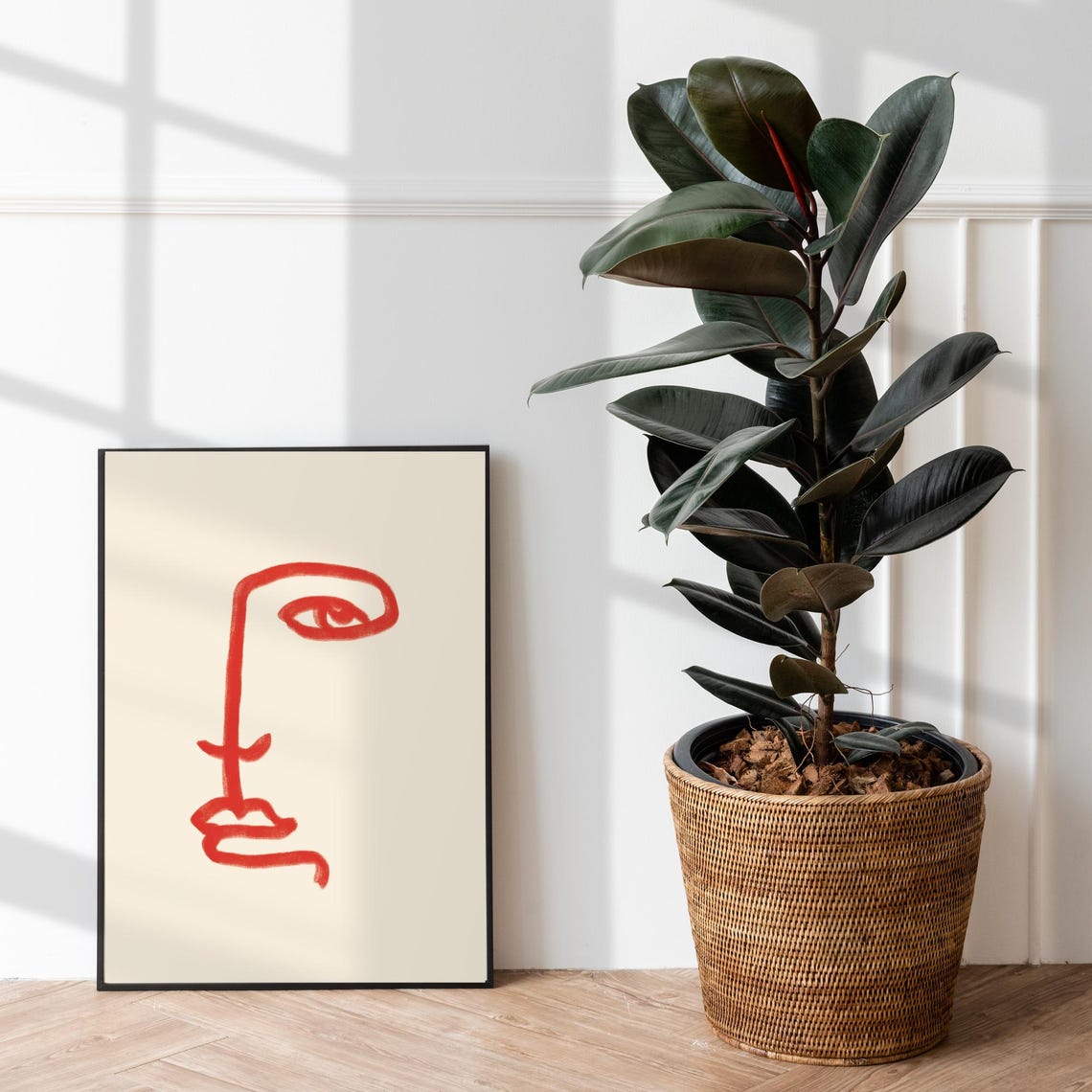 Red Abstract Face Line Art Minimalist Modern Gallery Art Poster - Image 3