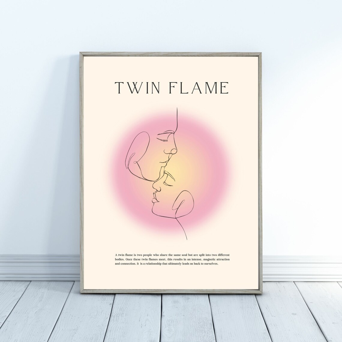 Twin Flame Minimalist Line Art Faces Pink Aura Romantic Quote Poster
