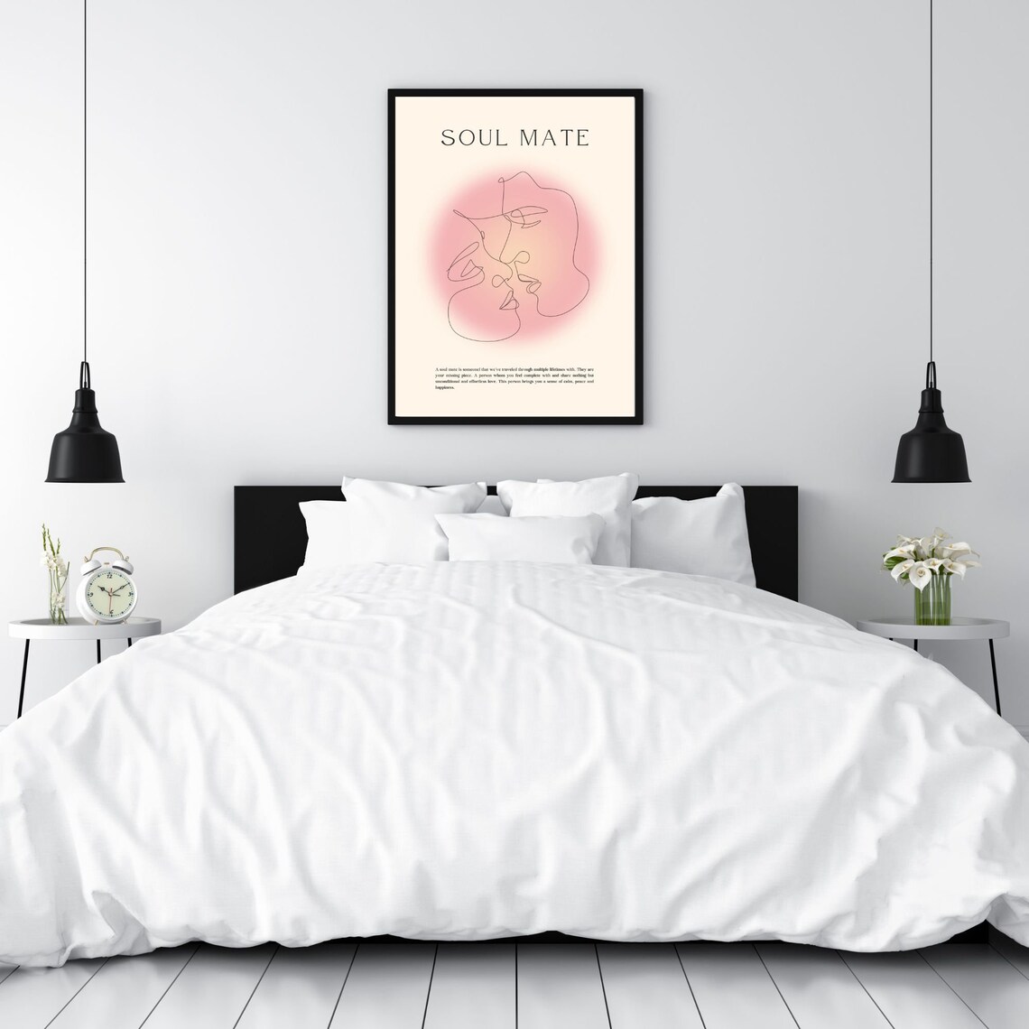 Soul Mate Minimalist Line Art Kiss Pink Aura Romantic Quote Poster - Image 3