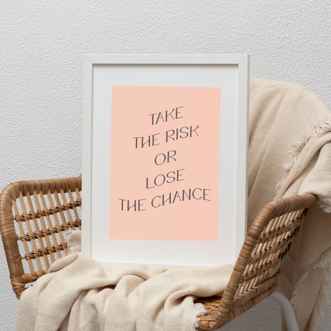Take The Risk Or Lose The Chance Motivational Quote Poster Peach Serif - Image 2
