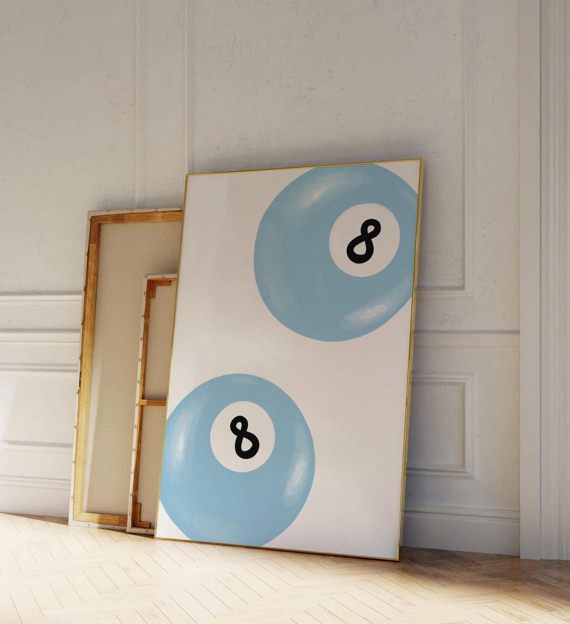 Light Blue 8 Ball Pair Retro Billiards Pool Game Room Poster - Image 2