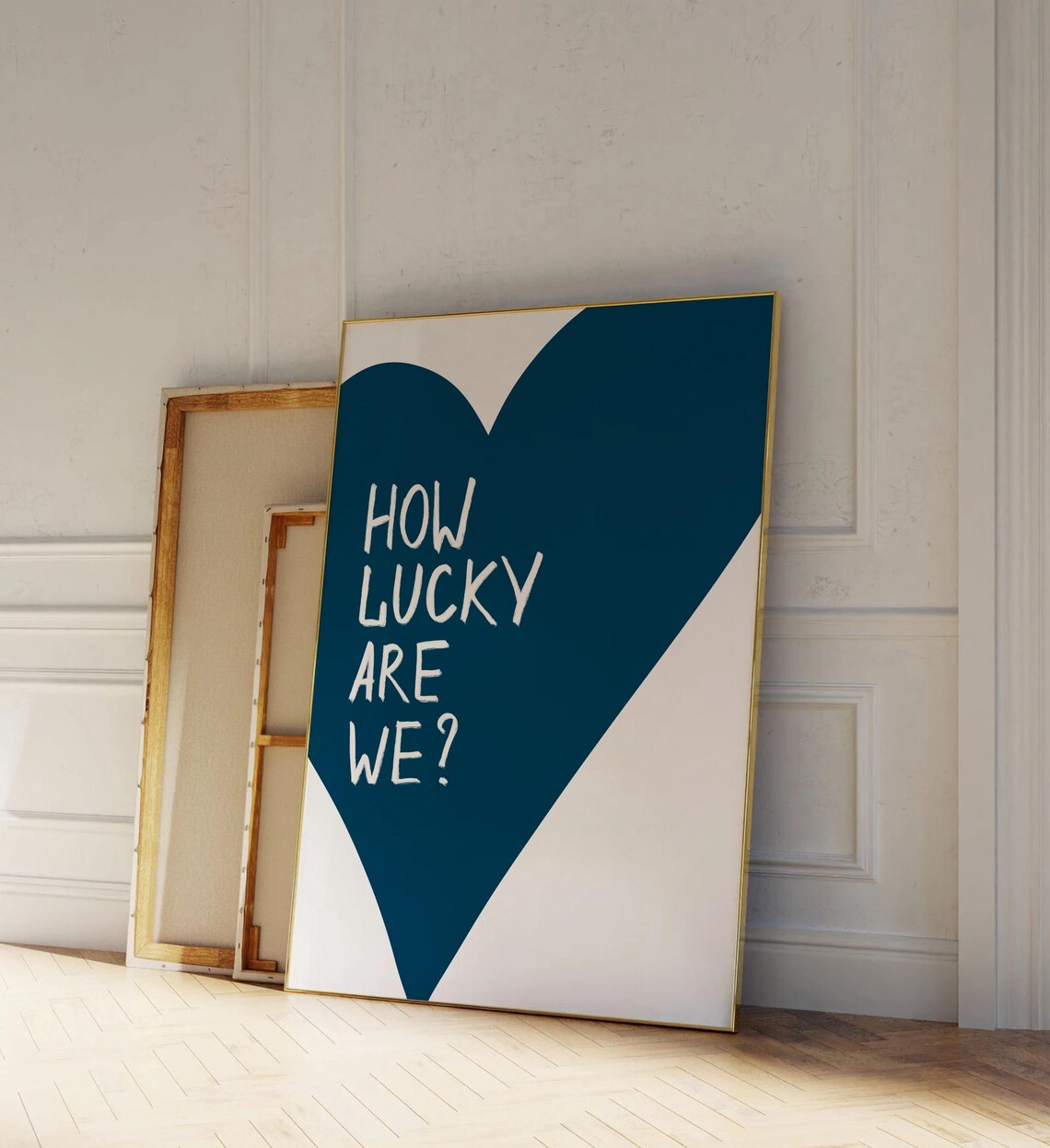 How Lucky Are We Navy Blue Heart Quote Art Print - Image 2