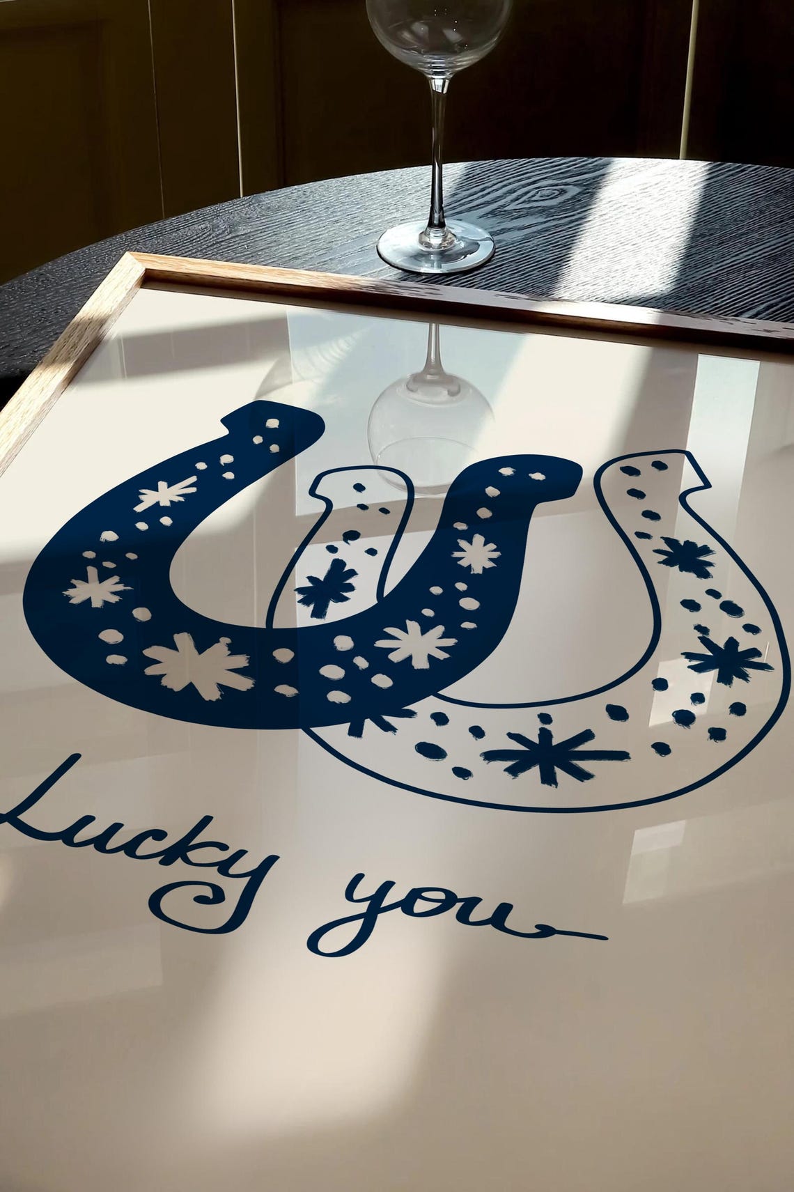 Lucky You Navy Floral Horseshoe Western Good Luck Charm Poster - Image 3