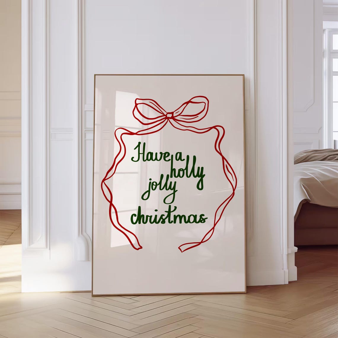 Have A Holly Jolly Christmas Green Script Big Red Bow Poster - Image 3