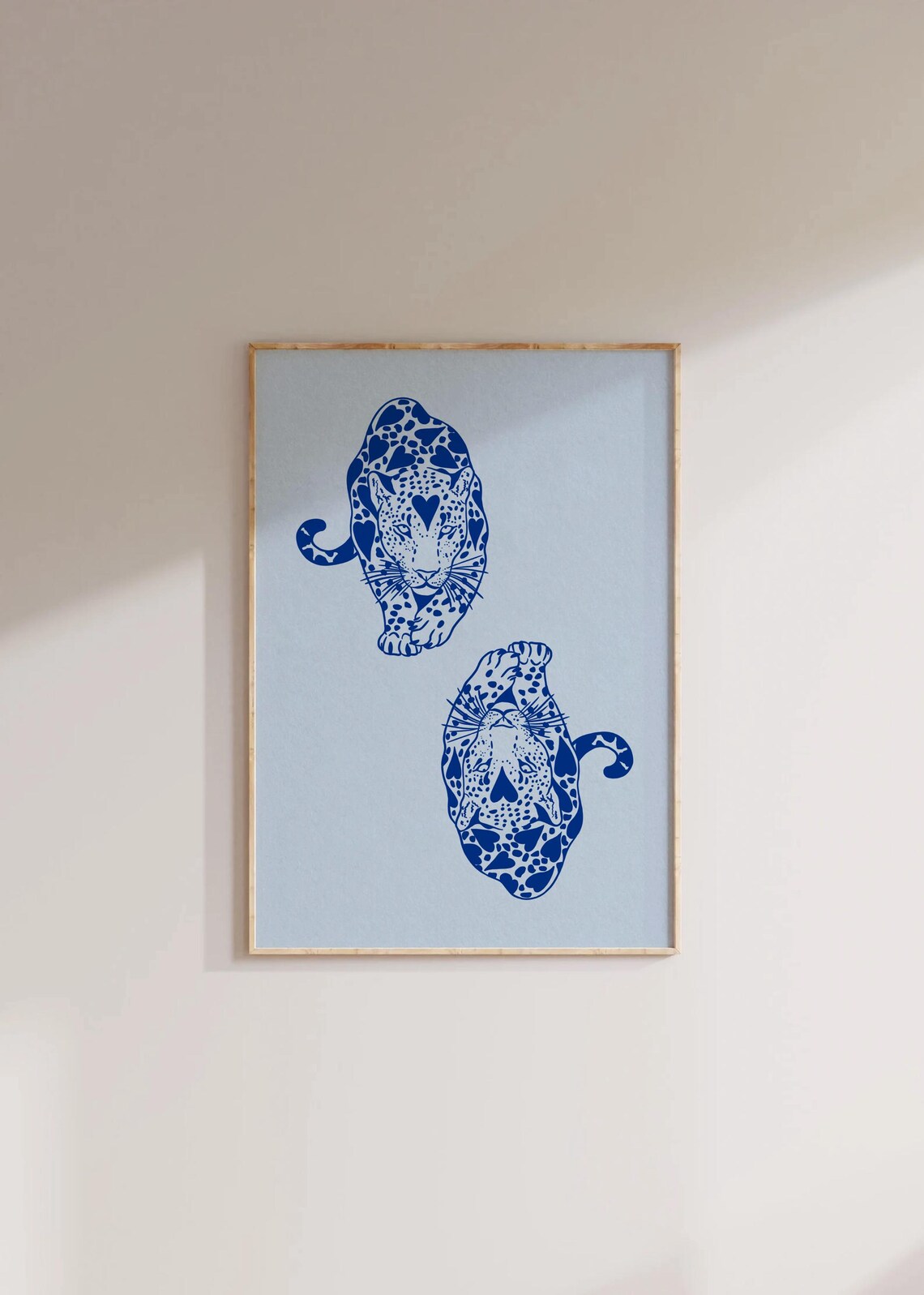 Cobalt Blue Leopard Pair Yin Yang Hand Drawn Animal Art Poster - Image 2