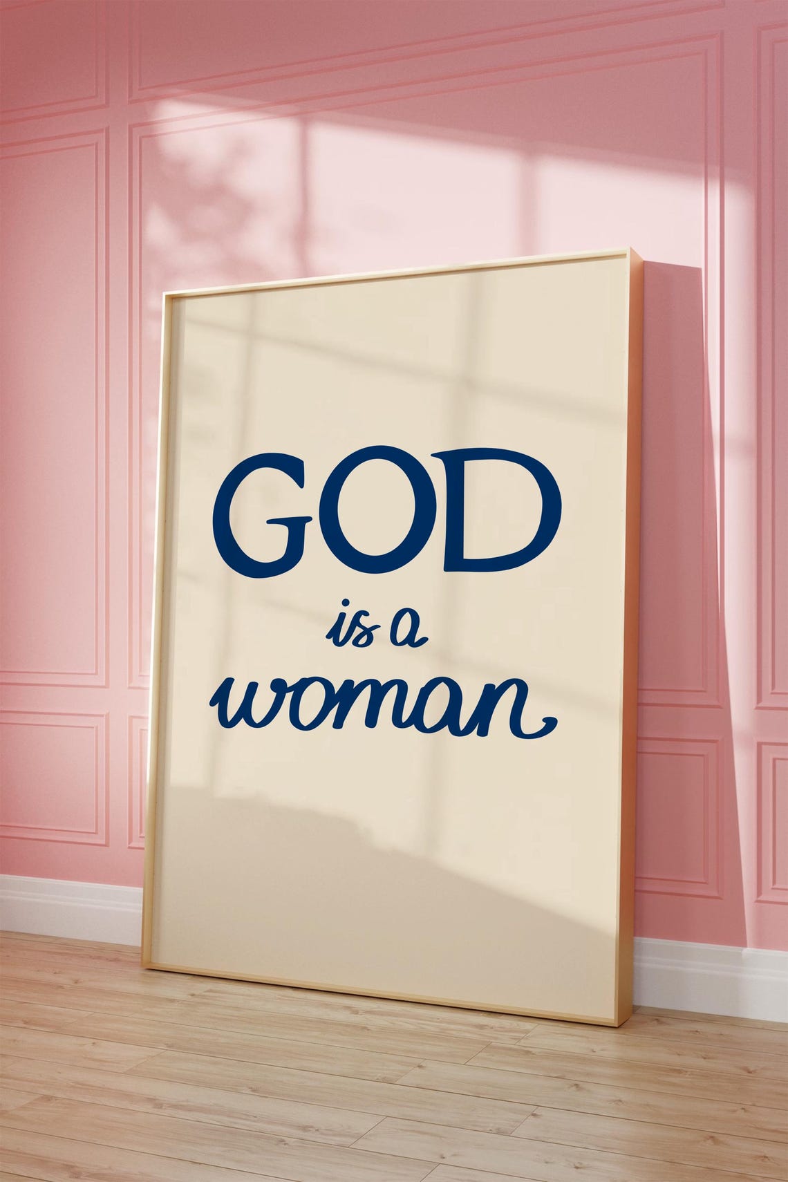 God Is a Woman Navy Serif Script Bold Feminist Typography Poster - Image 2