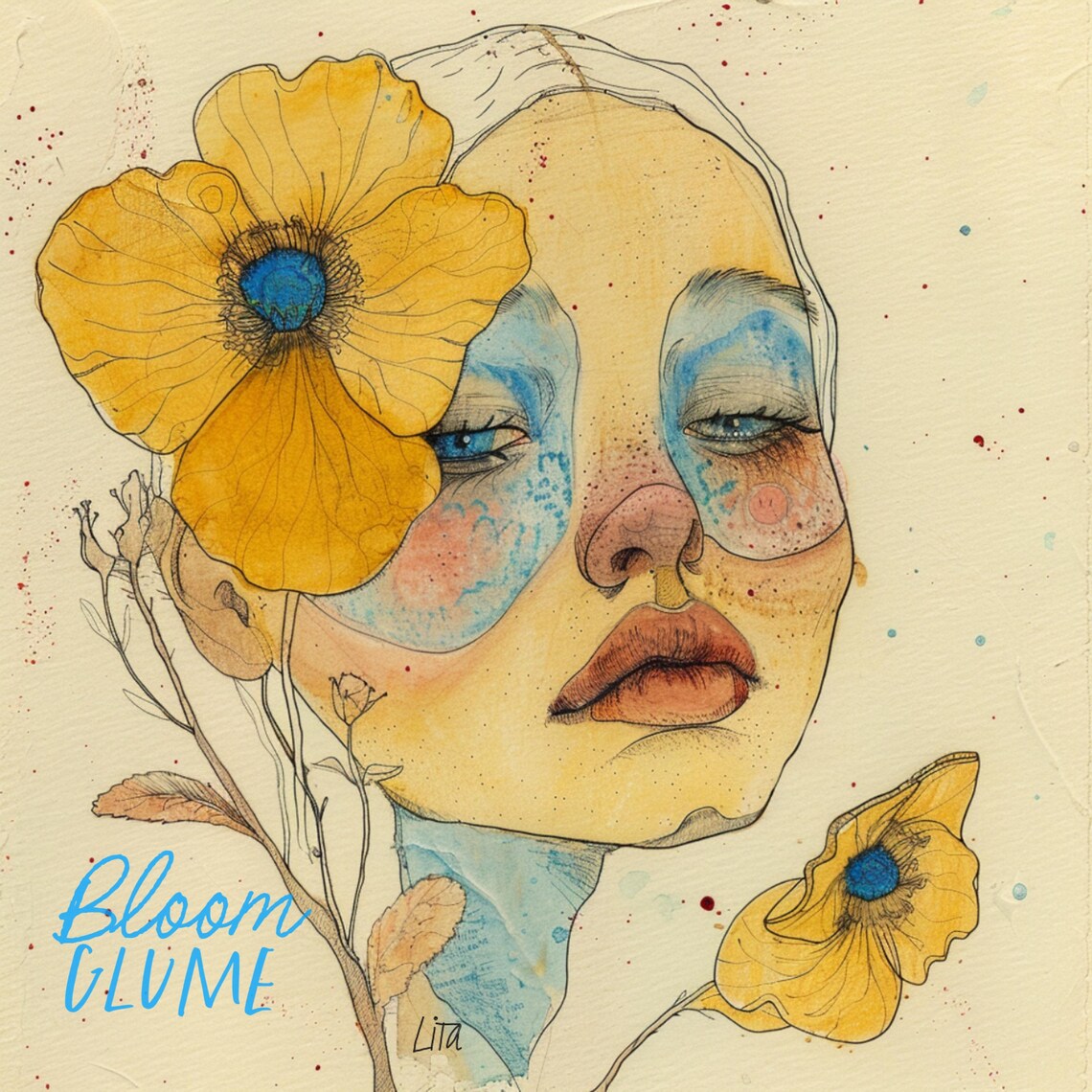 Mellow Yellow Flower Face, 60s Vintage Art Print - Image 2