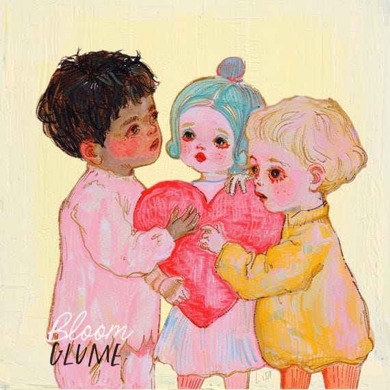 Creepy Cute Vintage Inspired Valentines Day Miniature 5x5 Art Print Valentines Day Art Valentines Day Decor Creepy Cute Vintage Style Art