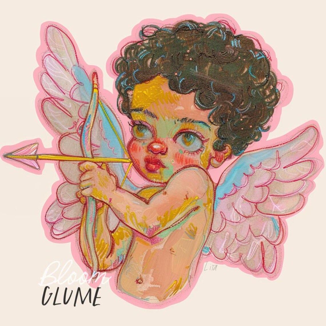 Pastel Cupid Cherub Aiming Bow Arrow Valentines Angel Art Print - Image 3