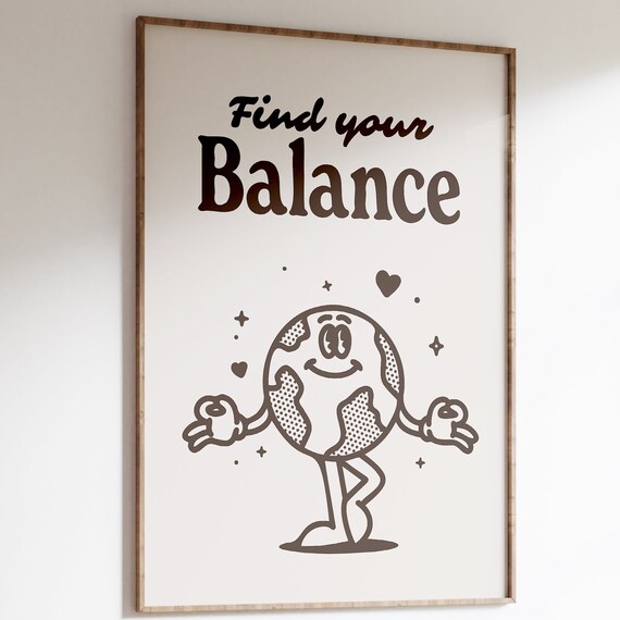 Find Your Balance Retro Earth Character Mindfulness Wall Art