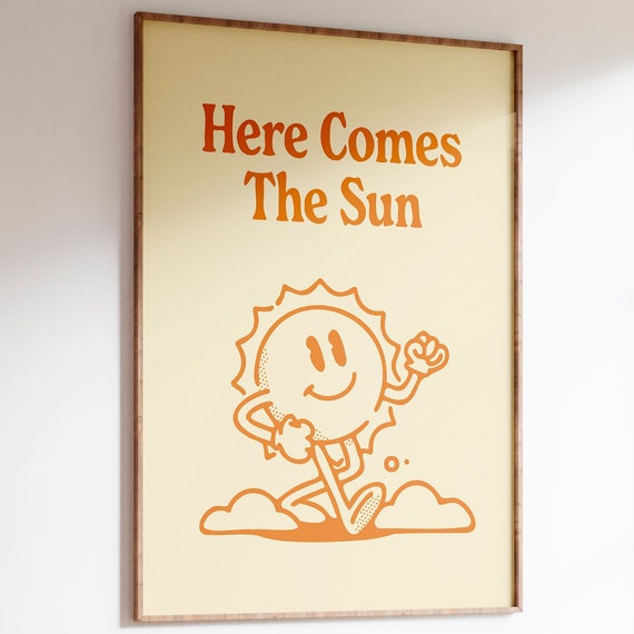 Sunny Positive Wall Art Retro Sun Print 70s Sunshine Poster Inspirational Quote Feel Good Wall Art Retro Printable Sun Wall Decor