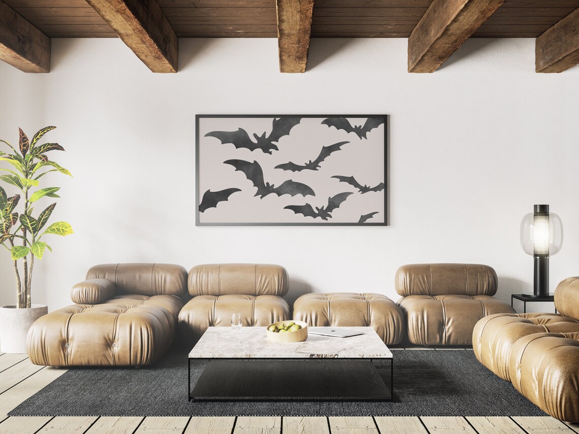 Halloween Black Bats Watercolor Art Print - Image 3