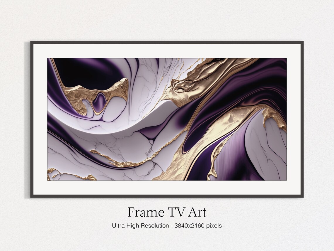 Luxury Purple Gold Marble Swirl Abstract Painting Wall Art Print - Image 5