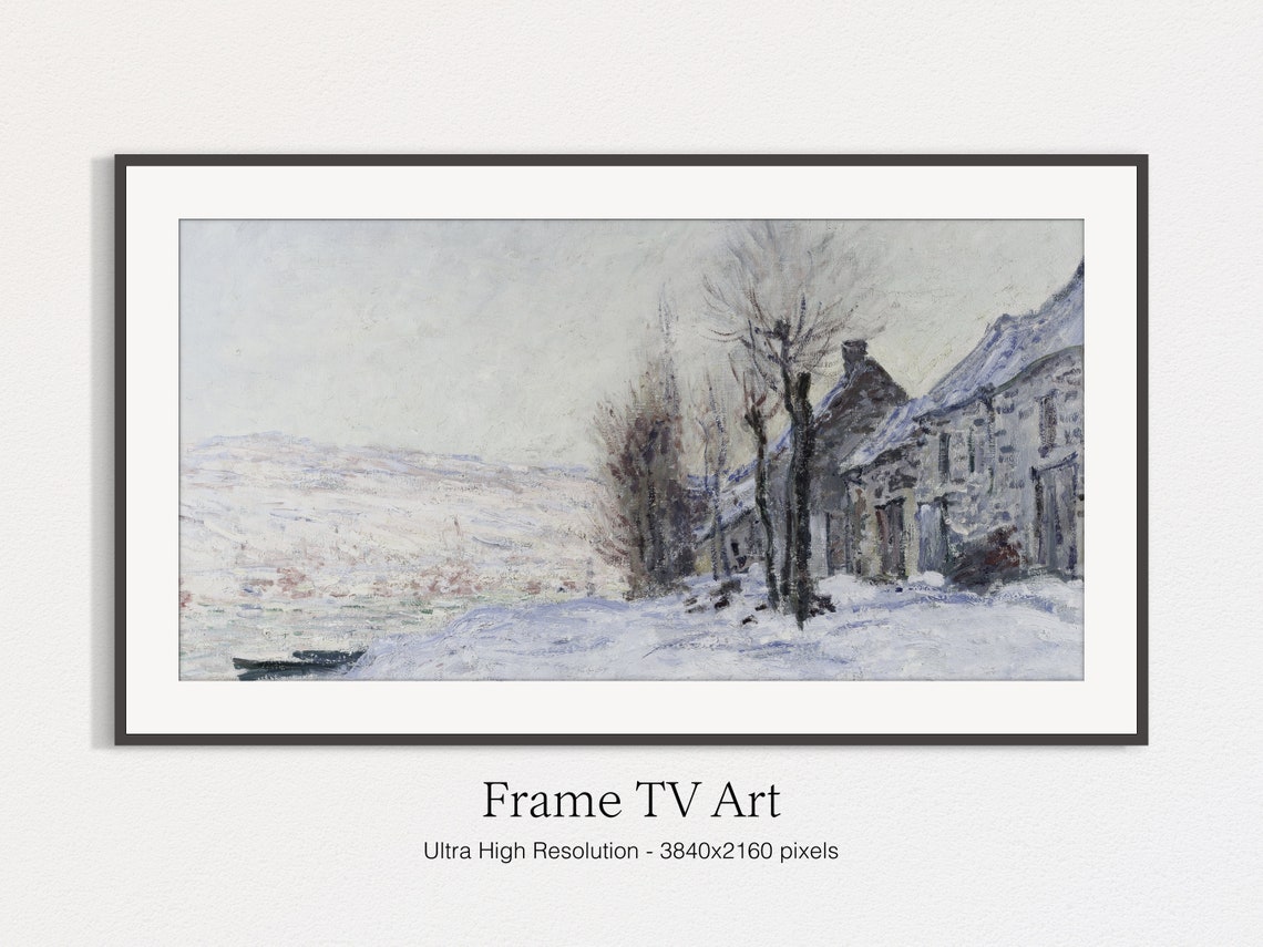 Frame Tv Art Christmas Winter Oil Landscape Village Winter Art For Tv Christmas Art Vintage Muted Christmas