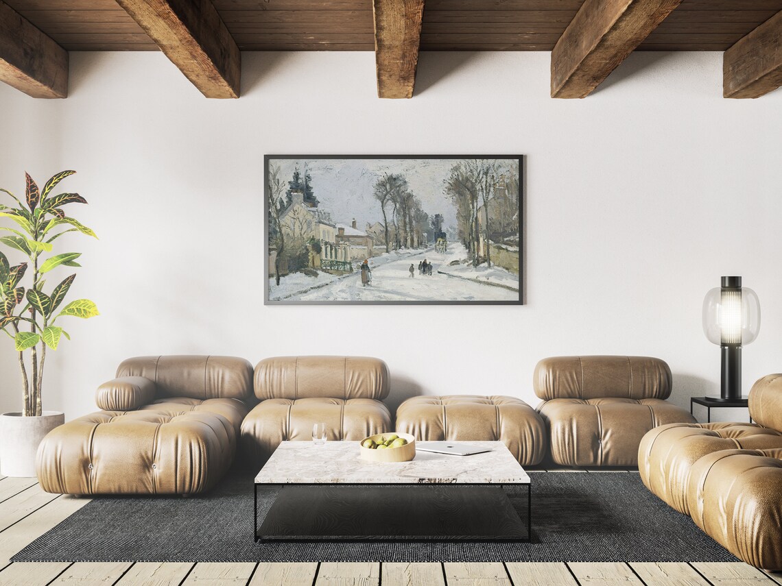 Winter Village Oil Landscape Christmas Art Print - Image 3