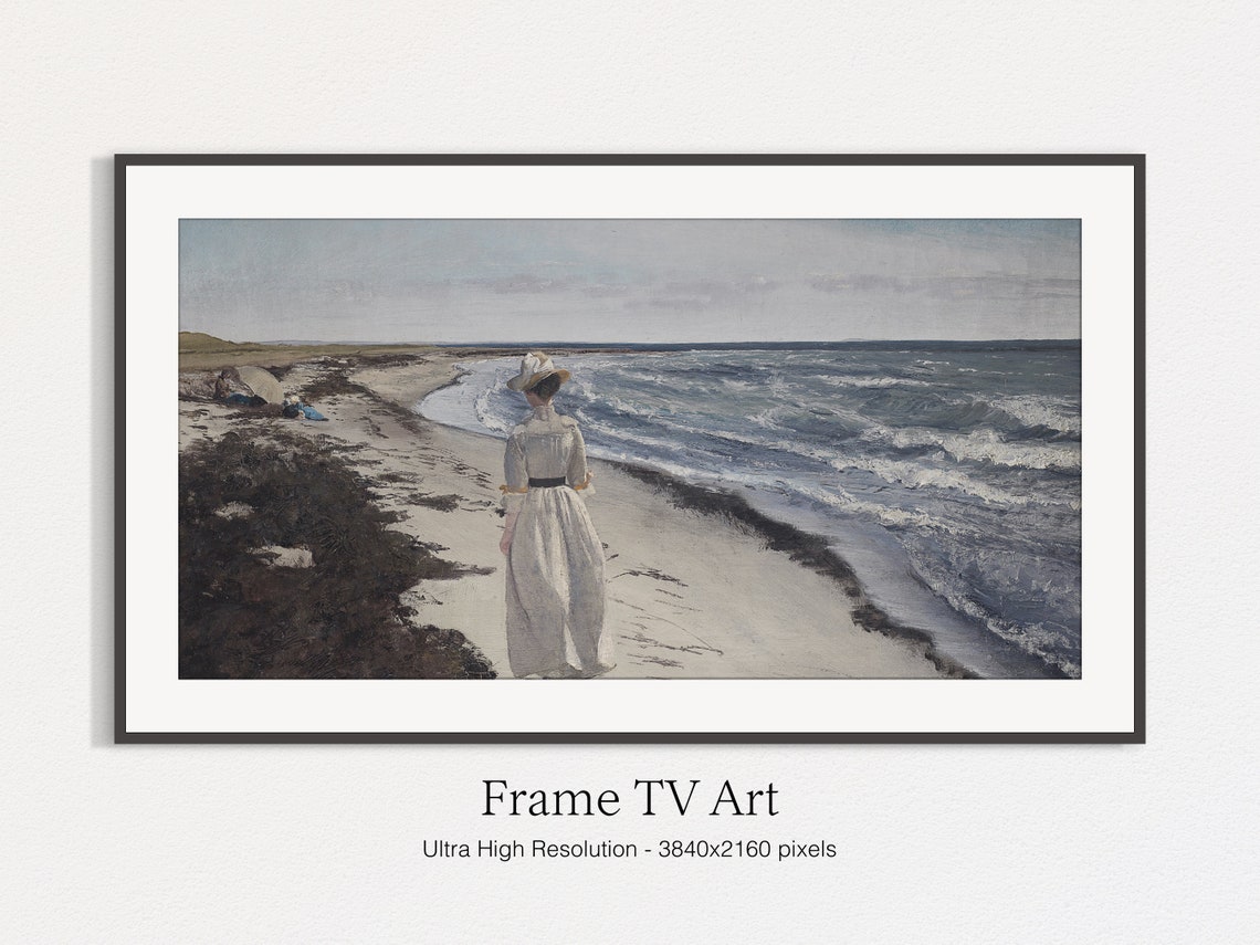 Woman On A Beach Vintage Painting Ocean Waves Summer Wall Art - Image 5