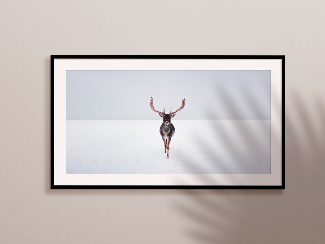 Christmas Deer Winter Snow Landscape Art Print - Image 2