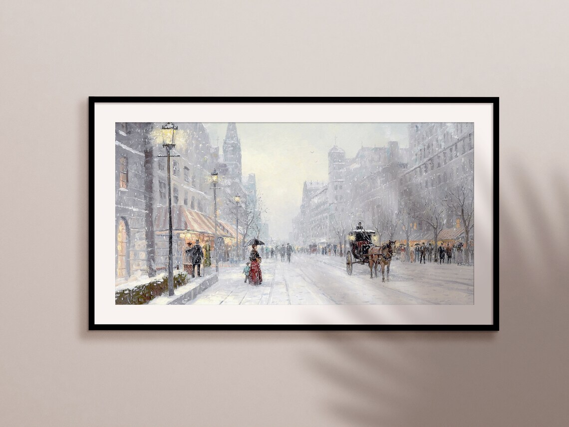 Winter Town Vintage Christmas TV Art Print - Image 2