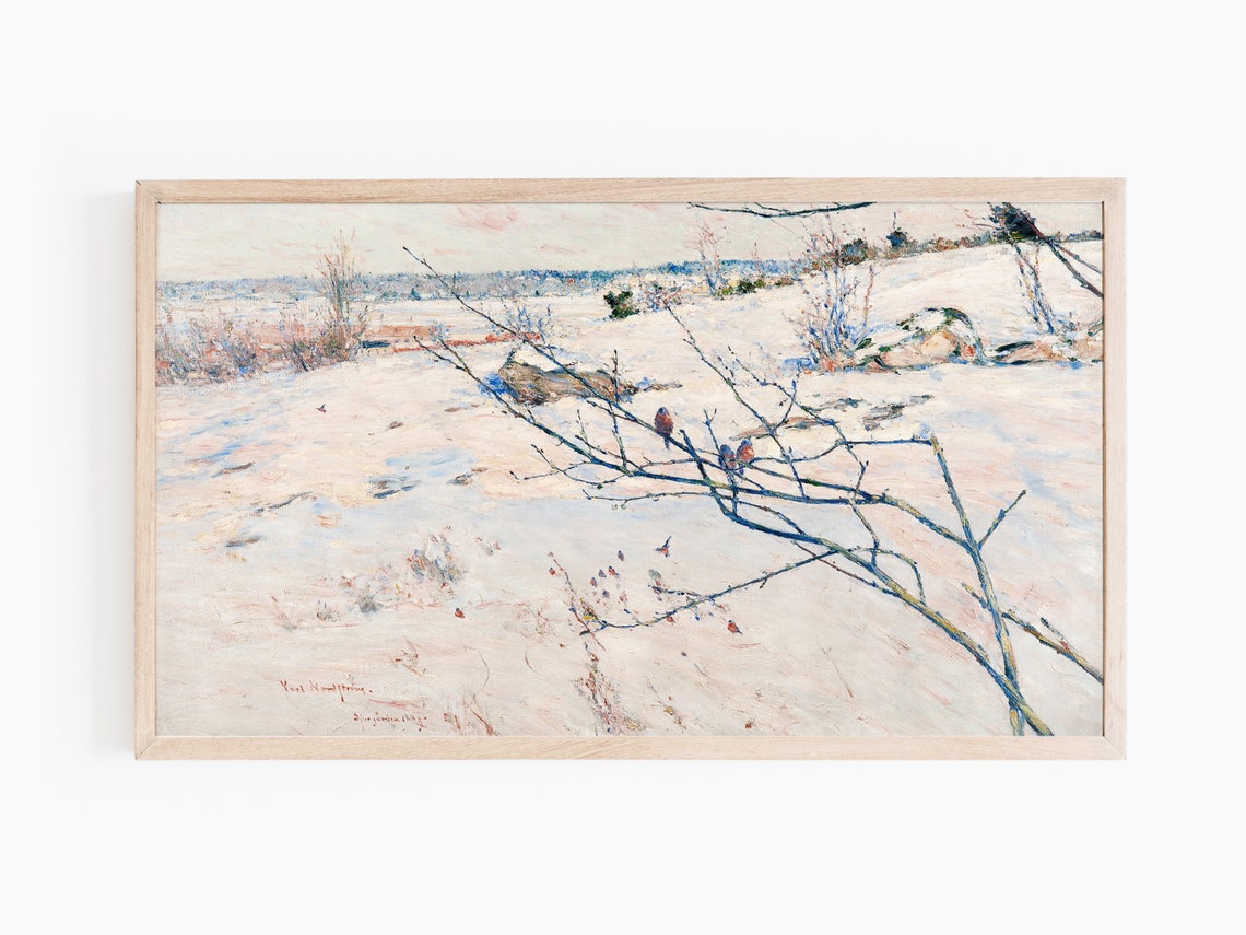 Birds on a Bare Branch in Winter Snow Vintage Impressionist Art Print - Image 2